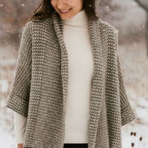 Italian Alpaca Open Front Cardigan Sweater S Brown White Fleck Shawl Collar